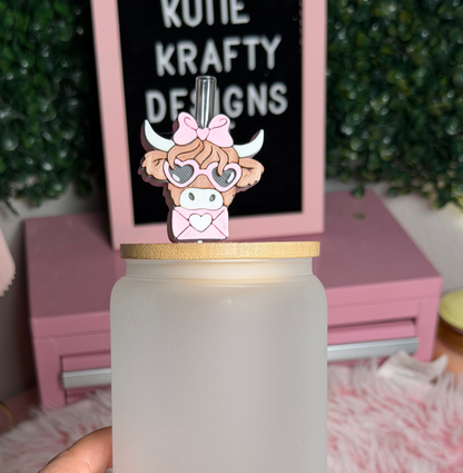 Envelope Highland Cow Straw Topper