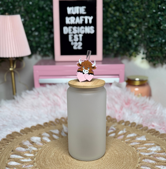 Valentine Highland Cow Straw Topper